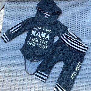 Baby Boy Slogan Hooded Bodysuit & Sweatpants Size 3-6 Months